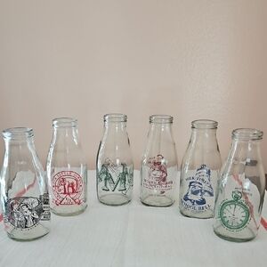 Antique British School Lunch Milk Glass Bottles